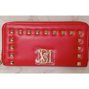 BADGLEY MISCHKA Red Vegan Leather Wallet with Gold Studs - NEW